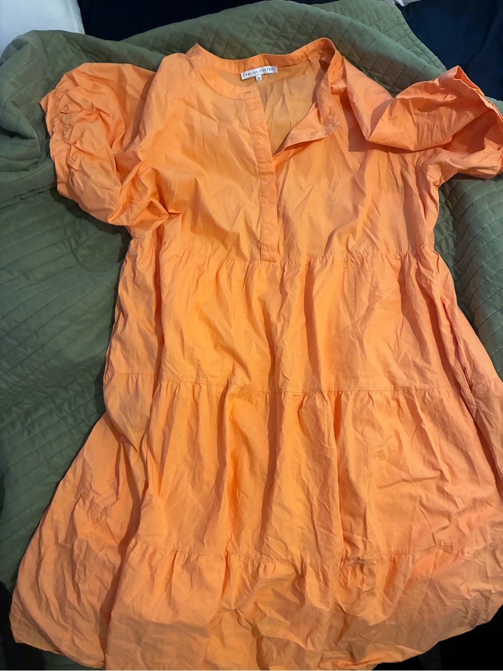 Orange Tiered Puff-Sleeve midi Dress